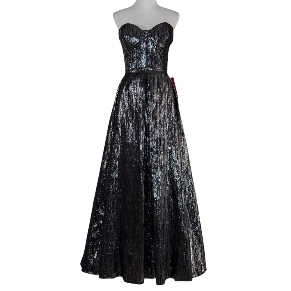 GB Strapless Metallic Black Silver Shimmer Maxi Gown Size 11 Prom Formal